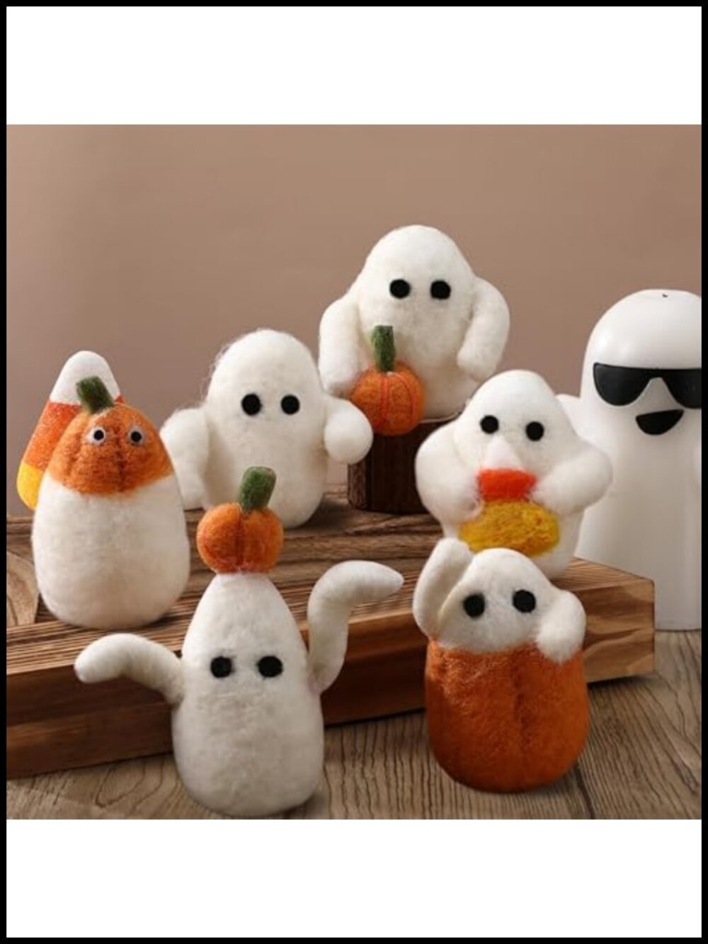 Handmade Wool Felted Ghost Ornaments Halloween Decor Set of 6